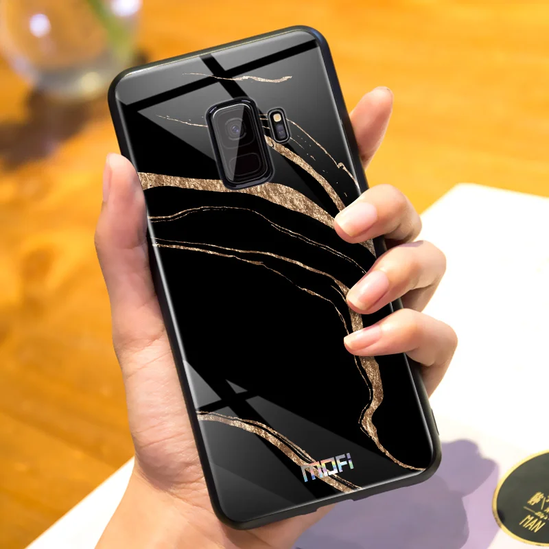 Для samsung s9 чехол Mofi для samsung s9 plus чехол стеклянный жесткий чехол для samsung s9 мраморный зернистый Черный Белый для galaxy s9 plus - Цвет: Gloden black