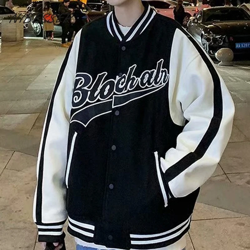 

NIBESSER Unisex Hip Hop Baseball Uniforms Coats and Jackets Men High Street Streetwear Casual Coat Loose Stitching Jacket Tops