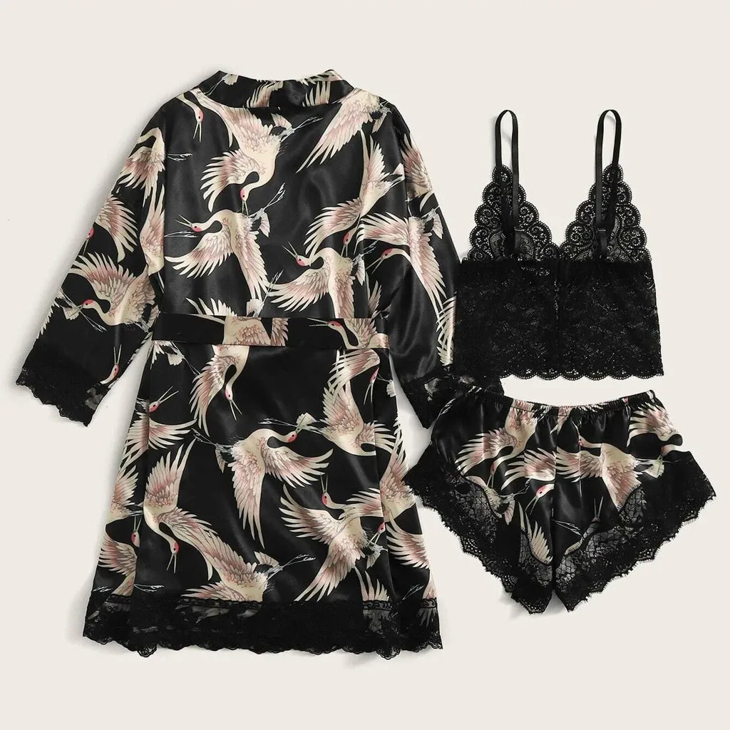 Женское нижнее белье атласная шелковая одежда для сна с длинным рукавом костюм