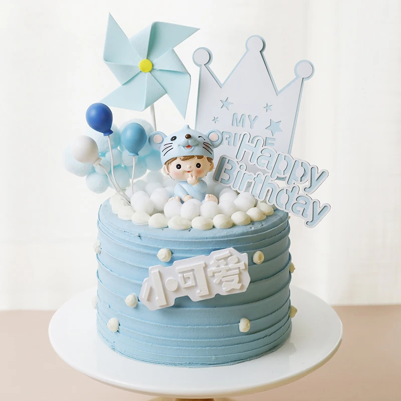 

Lovely Boy Girl Cake Decoration Pink Blue Mouse Birthday Crown and Windmill Kids Baby Favors Party Cake Topper Baking Dessert