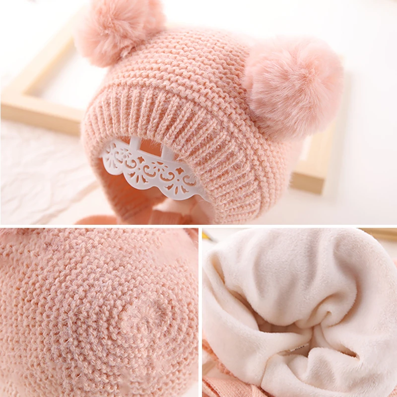 

Baby Winter Warm Hat with Cute Double Pompom Knitted Kids Boys Girls Cap Ear Protection Children Hat Lovely Beanie Cap Gifts