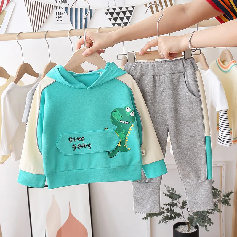 

baby clothes baby boy spring autumn long-sleeve sweater suit boy cute cartoon dinosaur print sweater casual sports pants 2 set