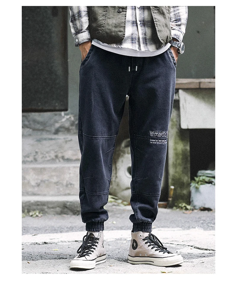 Fashion Streetwear Men Jeans Loose Fit Spliced Designer Denim Cargo Pants Harem Jeans Men Japanese Style Hip Hop Joggers Jeans