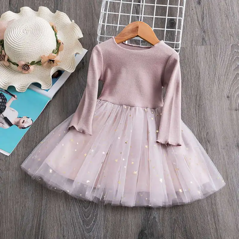 Little Girls Long Sleeves Dress School Casual Wear Daily Knit Autumn Winter Clothes Party Princess Kids Dresses For | Детская одежда и