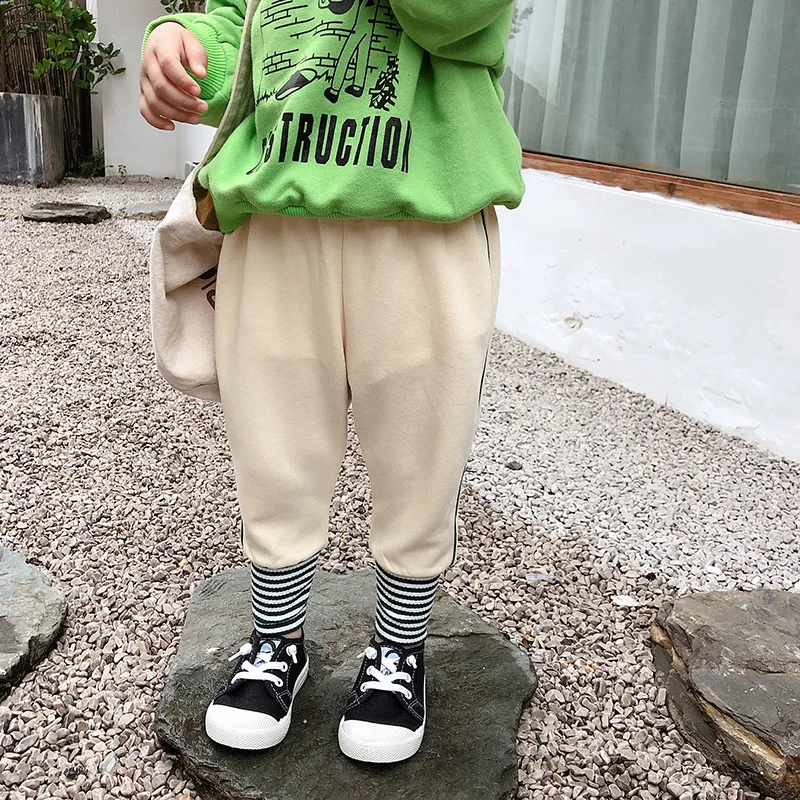 Autumn boys girls Spliced striped sports pants kids cotton soft 5 colors casual all-match trousers 2-7Y