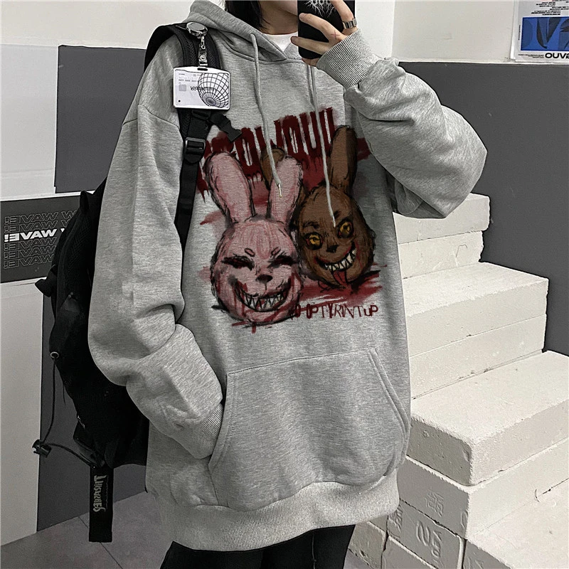 

Kpop Hiphop Oversized Pullover Hoodies Women Fashion Y2k Harajuku Diablo Print Fleece Thicken Female Loose Hoody Tide Ins Autumn