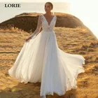Шифоновое свадебное платье LORIE трапециевидной формы с длинными рукавами и V-образным вырезом, кружевное платье для невесты, модель 2021 свадебное платье в богемном стиле