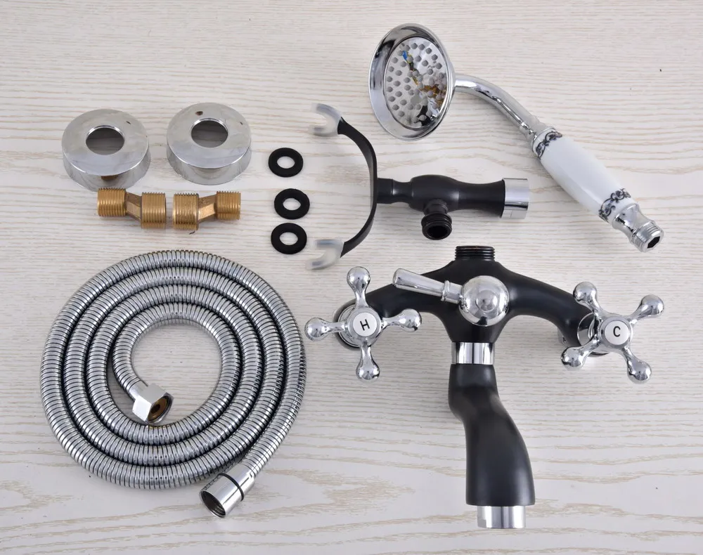 Черный серебристый цвет настенное крепление ванна смесители два Креста Ручки