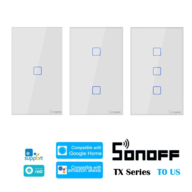 

SONOFF TX T0 US серия WiFi смарт-переключатель модули домашней автоматизации WiFi Настенные переключатели совместимы с eWelink Google Home Alexa