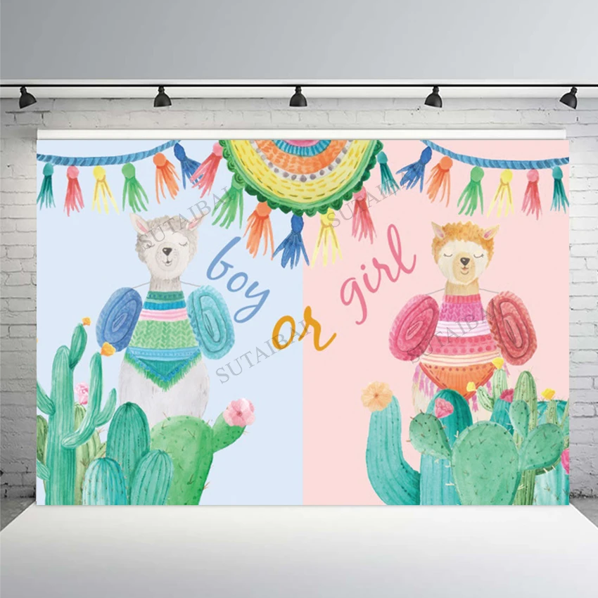

Милый Альпака фон с изображением кактуса для маленьких мальчиков или девочек Пол раскрыть вечерние розовый или синий фон для студийной фот...