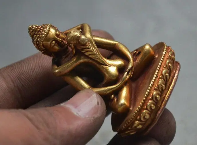 Медная сатуэ редкая старинная блестящая позолоченная статуя Sakyamuni Yab-yam Тибетский