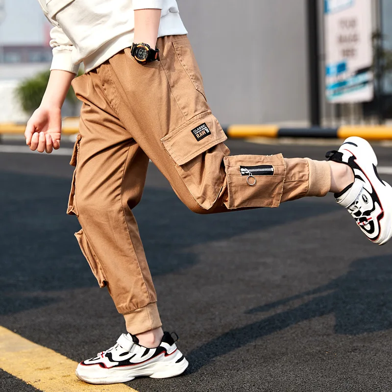 

Fashion Kids Pants For Boys Trousers Zipper Multi-pocket Overalls Cotton Casual Sports Pants Teens Children Big Boys Sweatpants