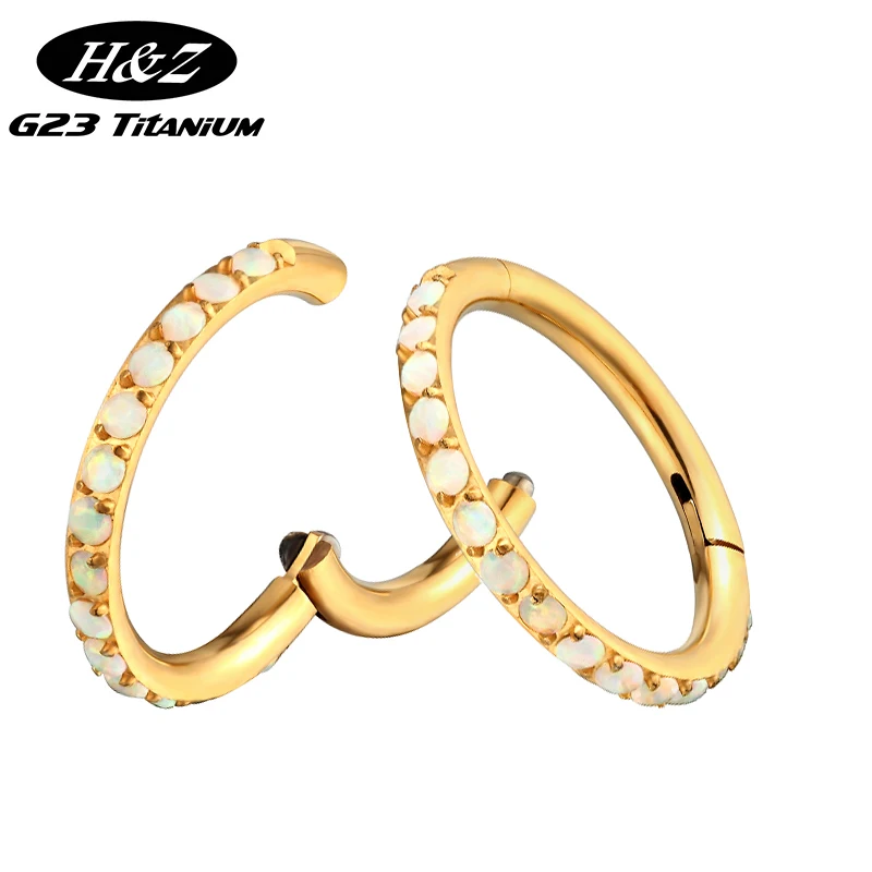 

F136 Titanium Piercing Gold Earring Nose Ring Septum CZ Hoop Opal Hinged Pitch Ring Daith Conch Helix Cartilage Body Jewelry 16G