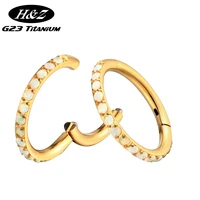 f136 titanium piercing gold earring nose ring septum cz hoop opal hinged pitch ring daith conch helix cartilage body jewelry 16g