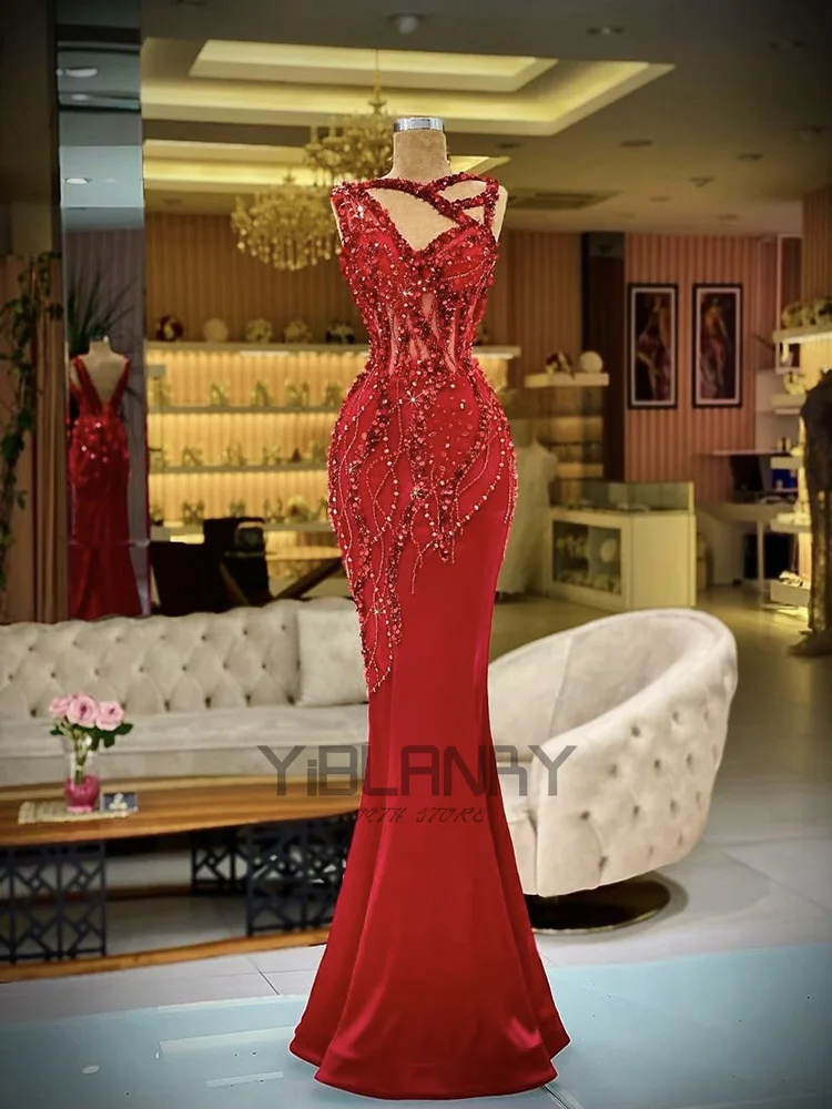 

YILIBER Evening dresses 2021 vintage vlack pearls long sleeves evening gowns beading prom dresses for women short dresses