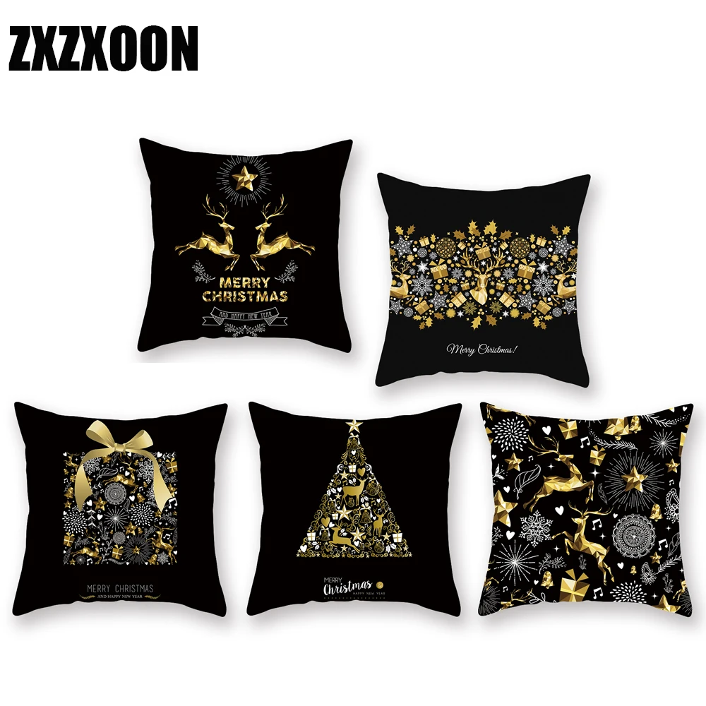 Чехол для подушки из полиэстера черного золотого рождественского цвета