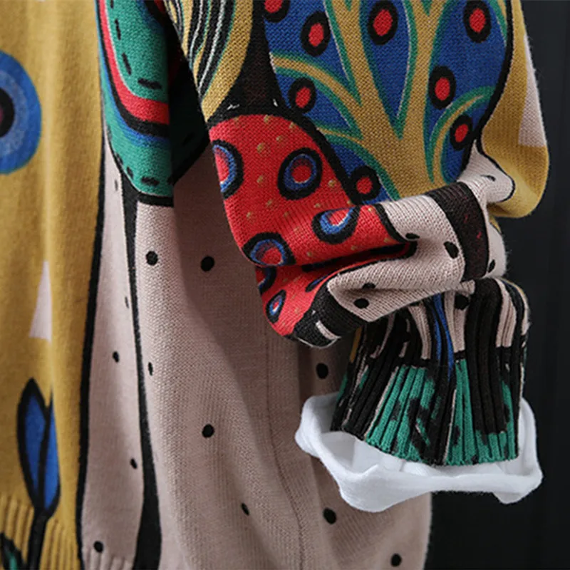 

Spring and Autumn Retro Literature and Art Plus Size Women's Printed Sweater Ethnic Style Loose All-Match Blouse Fashion Jacket