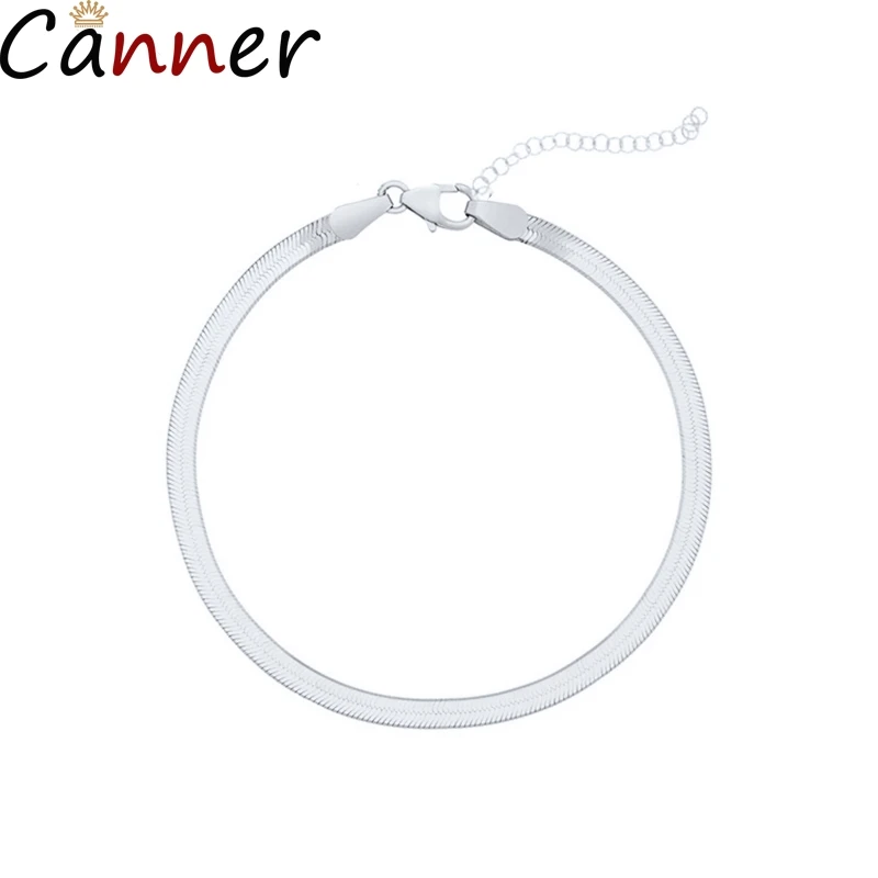

CANNER Flat Snake Bracelets 925 Sterling Silver Bracelets Bangles Simple Bracelets Minimalism For Woman Charm Chains Jewelry