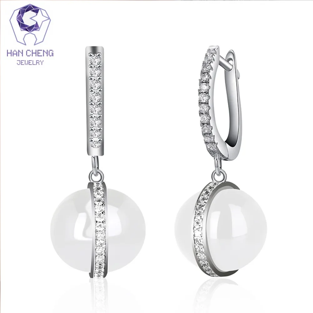 HanCheng новые модные роскошные круглые висячие серьги с цирконием керамические