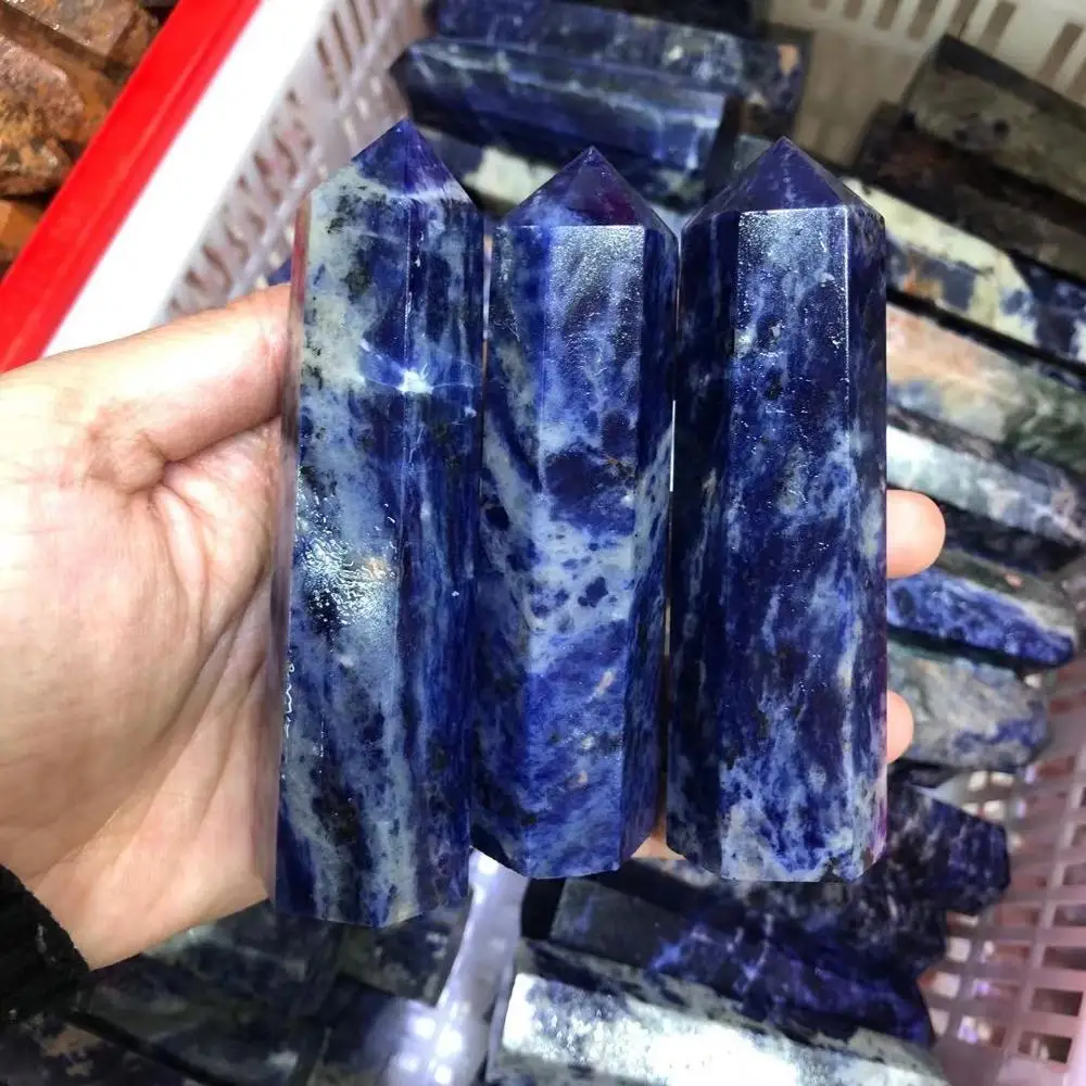 

Natural Crystal Point Sodalite stone Healing Reiki Obelisk Polished Blue Quartz Wand Tower Ornament for Home Decoration Gift