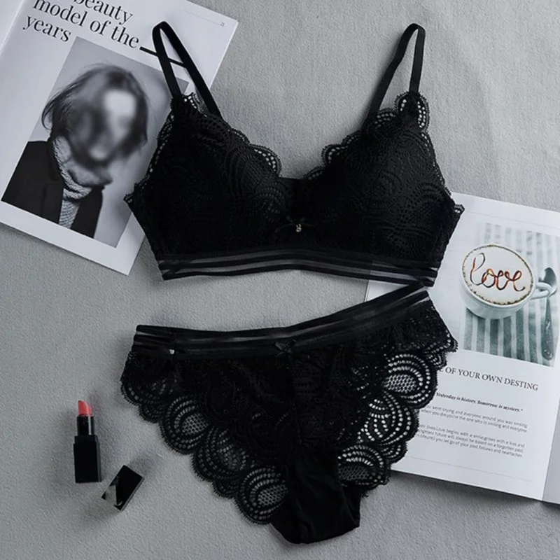 

No wire lace bra set thin section bra underwear set soft underwear women's hollow sexy underwear bra underwear set