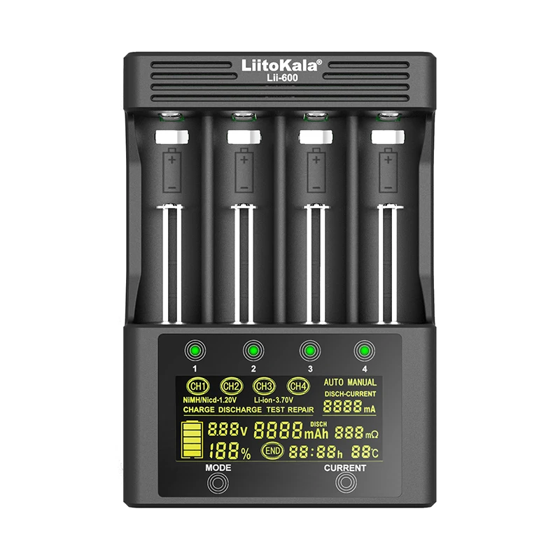 

LiitoKala Lii-600 Battery Charger For Li-ion 3.7V and NiMH 1.2V battery Suitable for 18650 26650 21700 26700 AA AAA And other
