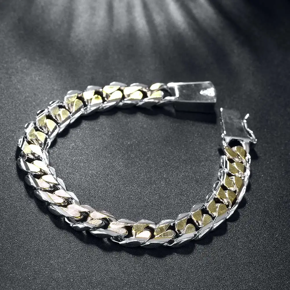 

Men's Jewelry Bracelet Pulseras 925 Sterling Silver 10mm Width 20cm Thick Exquisite Fashion Silver Bracelet Women's Fine Jewelry