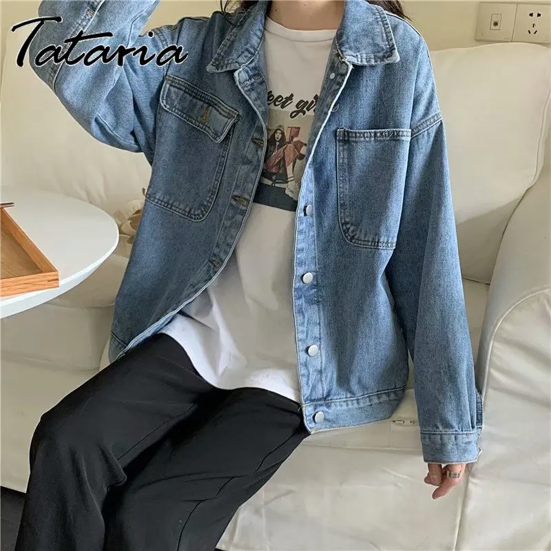 

Женские джинсовые куртки размера плюс, стильное осеннее пальто поло с воротником для женщин, 2023, джинсовые пальто с длинным рукавом, женская одежда 4XL 5XL