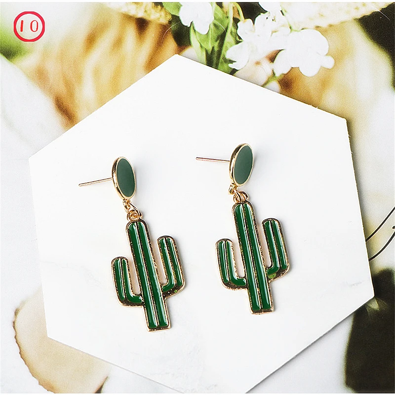 

Design Enamel Green Cactus Drop Earrings Special Plant Women's Jewelry Statement Lovely Korea Coconut Tree Dangle Earring Gifts