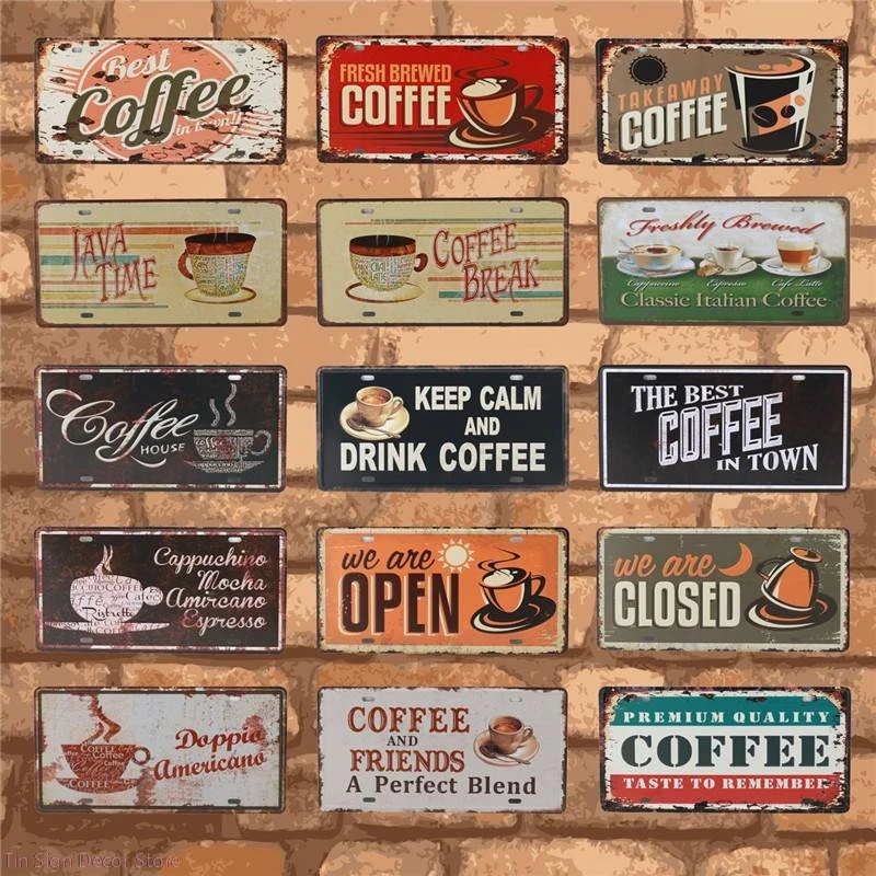 

Coffee And Freinds Metal Tin Sign Closed Open Art Poster Shabby Plaque Iron Poster Pub Wall Stickers