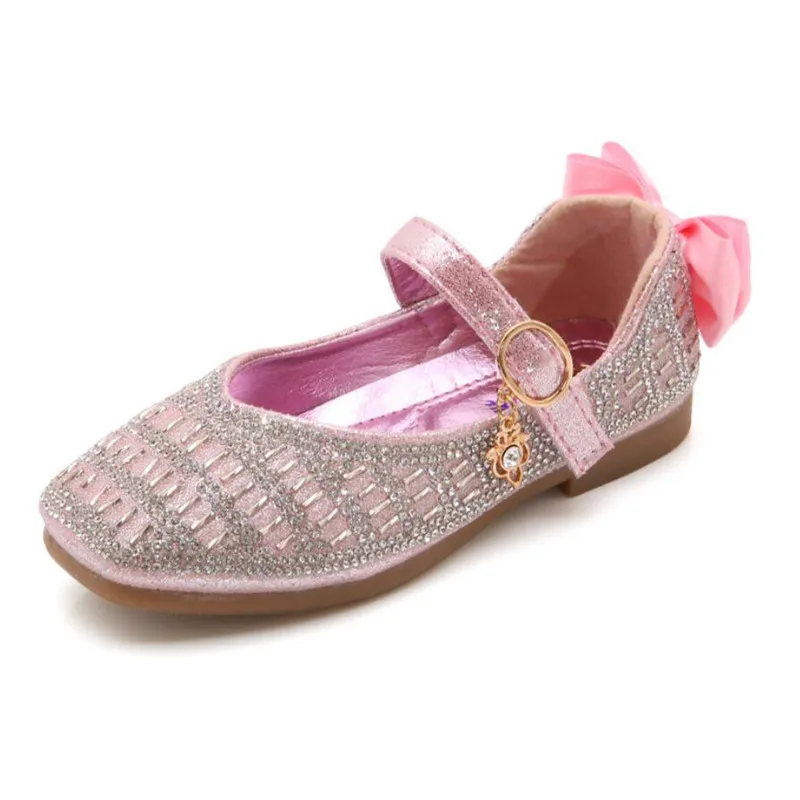 Туфли для девочек блестящие туфли принцессы детей на плоской подошве с