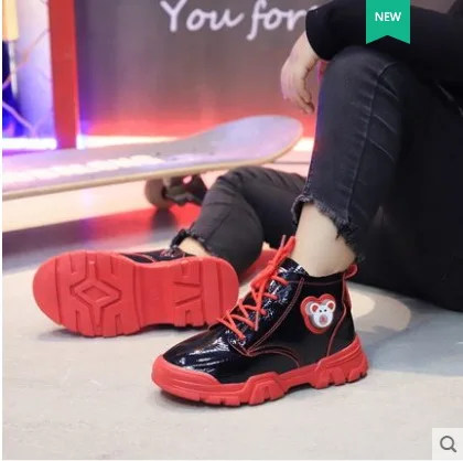 Кожаные ботинки для девочек Обувь мальчиков Сезон осень-зима Детские из