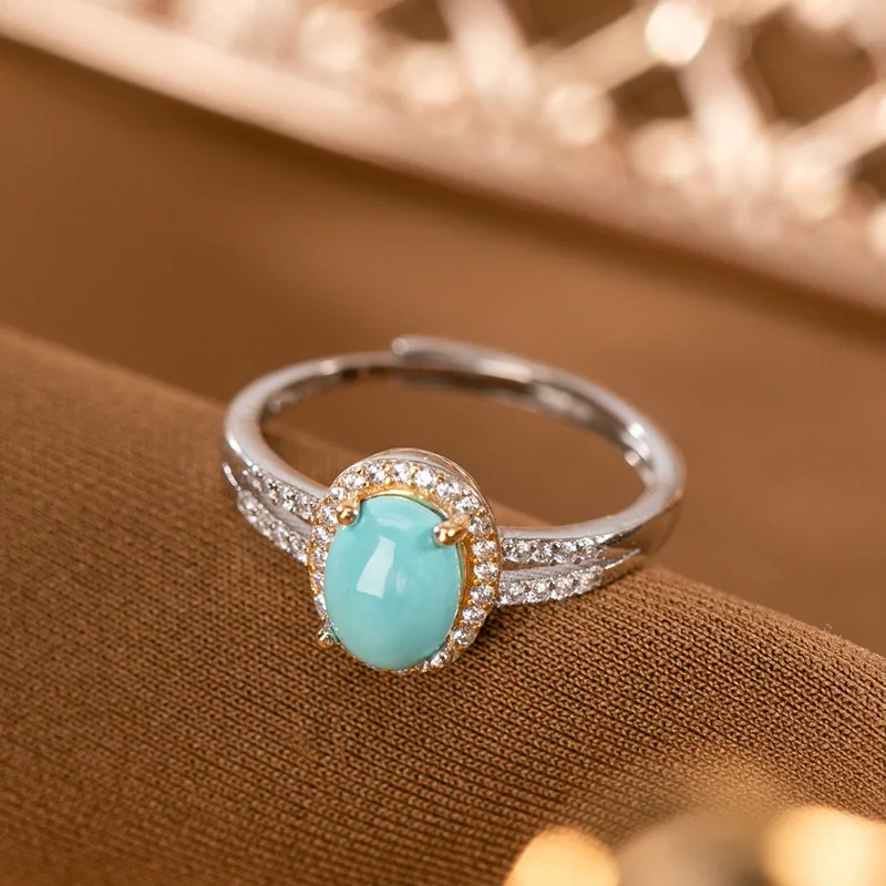 

New S925 Sterling Silver Natural Turquoise Rings Sweet Simple Classic Elegant Women Adjustable Opening Ring Fine Jewelry K0169