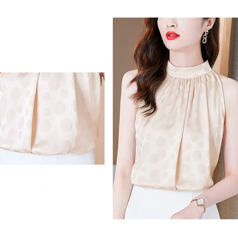 

2021 Women's Satin Blouses O-ncek Sleeveless Scold Shoulder Top Women Summer Camisole Halter Ladies Tops Basic Women Clothing