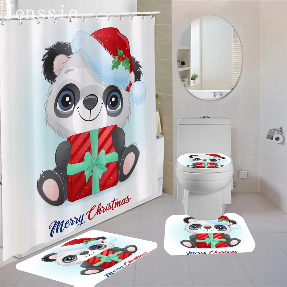 

Cartoon Animal Shower Curtain Set Hook Cute Bathroom Curtains Home Decoration Non-Slip Polyester Carpet Toilet Cover Bath Mat