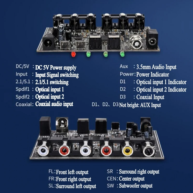 5 1 CH 2.1CH аудио декодер SPDIF коаксиальный к RCA DTS AC3 оптический цифровой усилитель