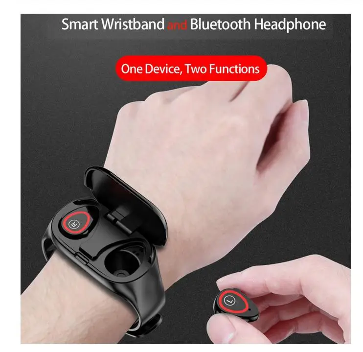 للبيع Kuulee M1 ساعة ذكية سماعة لاسلكية تعمل بالبلوتوث متوافق مع 5.0 سماعة 2 في 1 الرياضة سوار ذكي غير مرئية المغناطيسي شحن سماعات الأذن