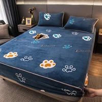 velvet double bed mattress protector cover winter plush warm soft elastic fittted sheet bed linen 90 160200 couple children