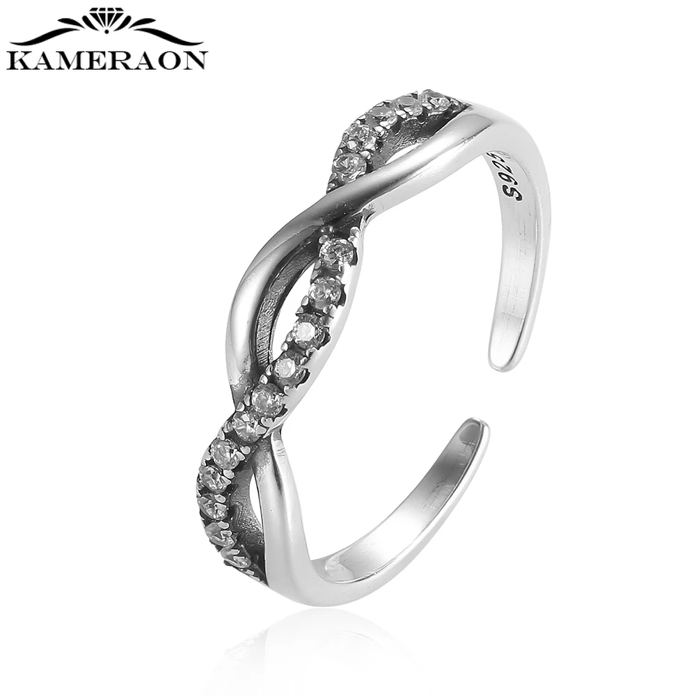 

Kameraon S925 Sterling Silver Braided Texture Twisted Eternity Stackable Adjustable Rings Fine Jewelry for Women Female 2021 New
