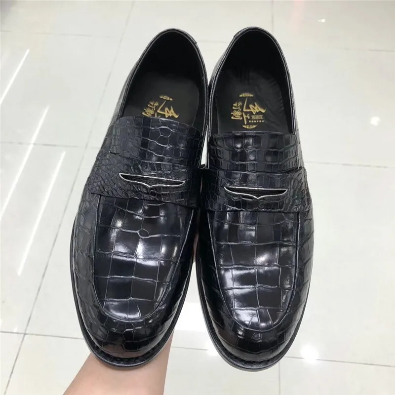 

Authentic True Crocodile Skin Businessmen Formal Dress Shoes Genuine Exotic Alligator Leather Male Slip-on Round Toe Loafers
