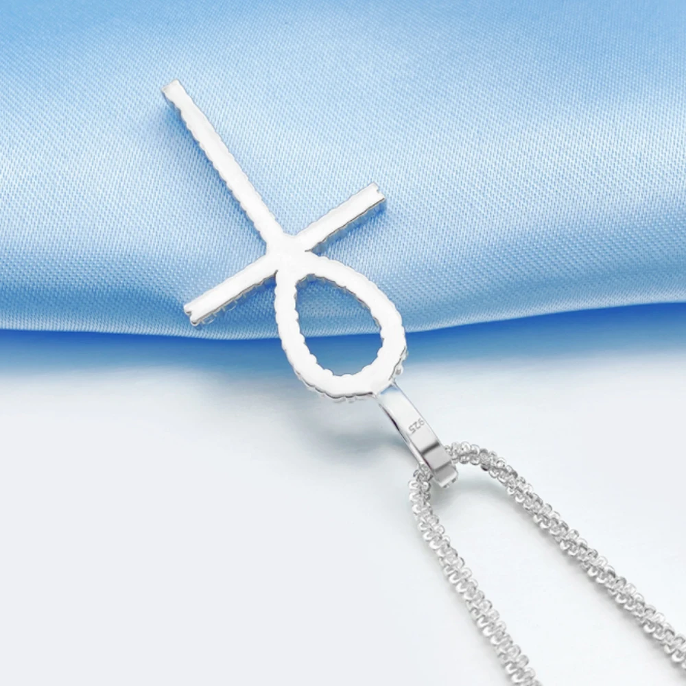 Moissanite S925 Silver Long Ankh Cross Pendants Necklace Real Diamond Iced Out Necklaces For Men Women Jewelry Pass Tester