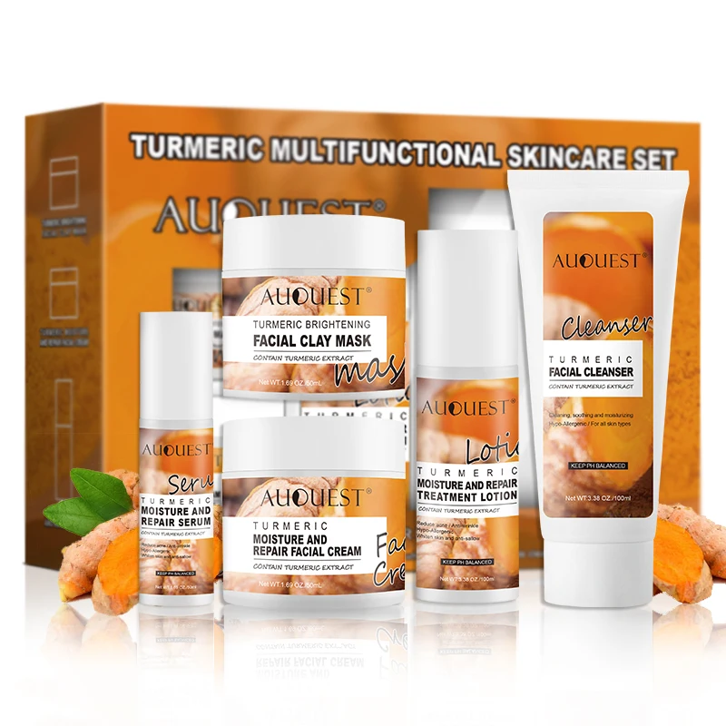 

AUQUEST Turmeric Skin Care Sets Natural Organic Moisturizing Whitening Face Cream Acne Skin Care Cosmetics For Face 5pcs Set