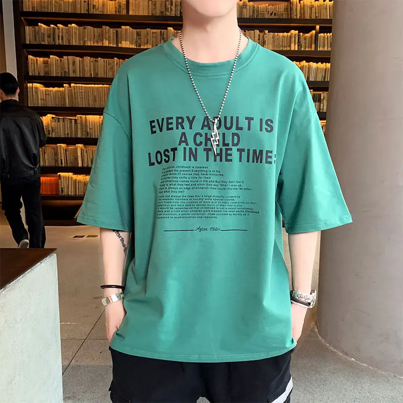 

short sleeve T-shirt pure cotton fresh upper garment bottom shirt 5% cotton letter loose fashion brand summer dress