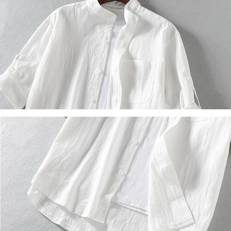 

Puimentiua Men's Shirt 2021 New Men Casual Blouse Cotton Shirt Loose Tops Short Sleeve Tee Shirt Summer Handsome Men Shirt