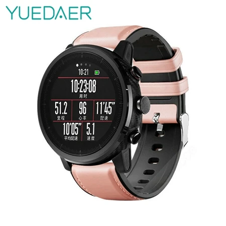 Pink YUEDAER топ из искусственной кожи ремешок для Xiaomi Amazfit GTR 47 47 мм Stratos 2 3 Pace ремешок для huawei Watch GT 2 GT2 ремешок для часов - Цвет: Pink