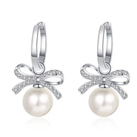 trendy natural freshwater pearl vvs moissanite bowknot drop earrings for women 100 925 sterling silver pendant earrings gift