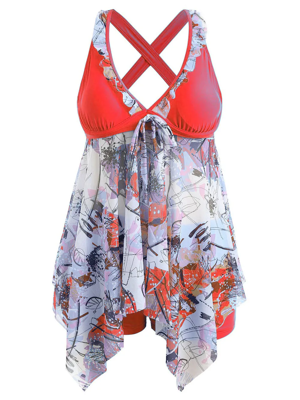 

Summer women's high waist split sexy printed swimsuit with cross bandage at the back
