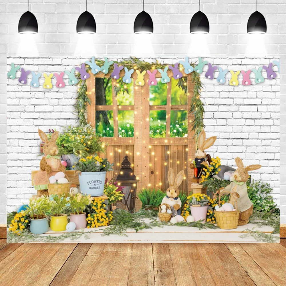 

Весенний Пасхальный фон для фотосъемки с изображением кролика для вечеринки в честь рождения ребенка баннер пятна для портретной съемки фо...