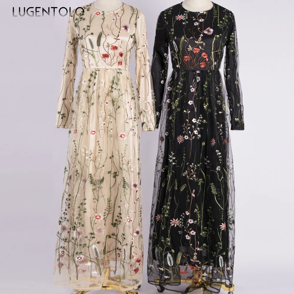 Женское платье с вышитыми цветами Lugentolo повседневное свободное кружевное