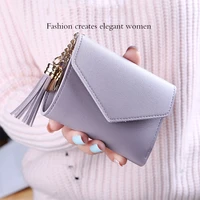women fashion tassel small wallet female casual short leather coin purse ladies girls clutch bag money clip credit card holder